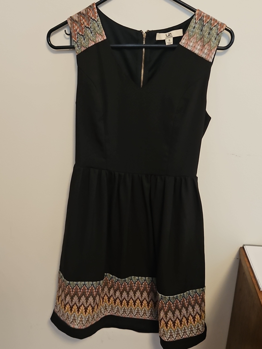 Ya Black Sleeveless Fit-and-Flare Dress with Multicolor Trim